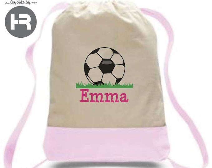 soccer backpack monogram with name • personalized printed girls soccer team camp bag gift • custom preschool backpack
