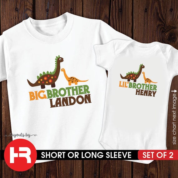 Big Brother Little Brother Shirt Set Personalized Gift for Brother Dinosaur