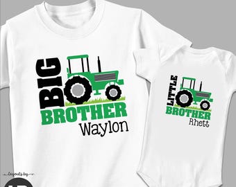 green tractor big brother shirt & little brother bodysuit or t-shirt • 2 personalized matching brother outfits • monogram baby shower gift