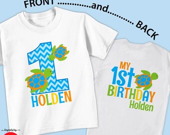Sea Turtle birthday shirt or bodysuit (Orange, Yellow, Green & blue) • personalized Under the Sea birthday • monogrambeach birthday t-shirt