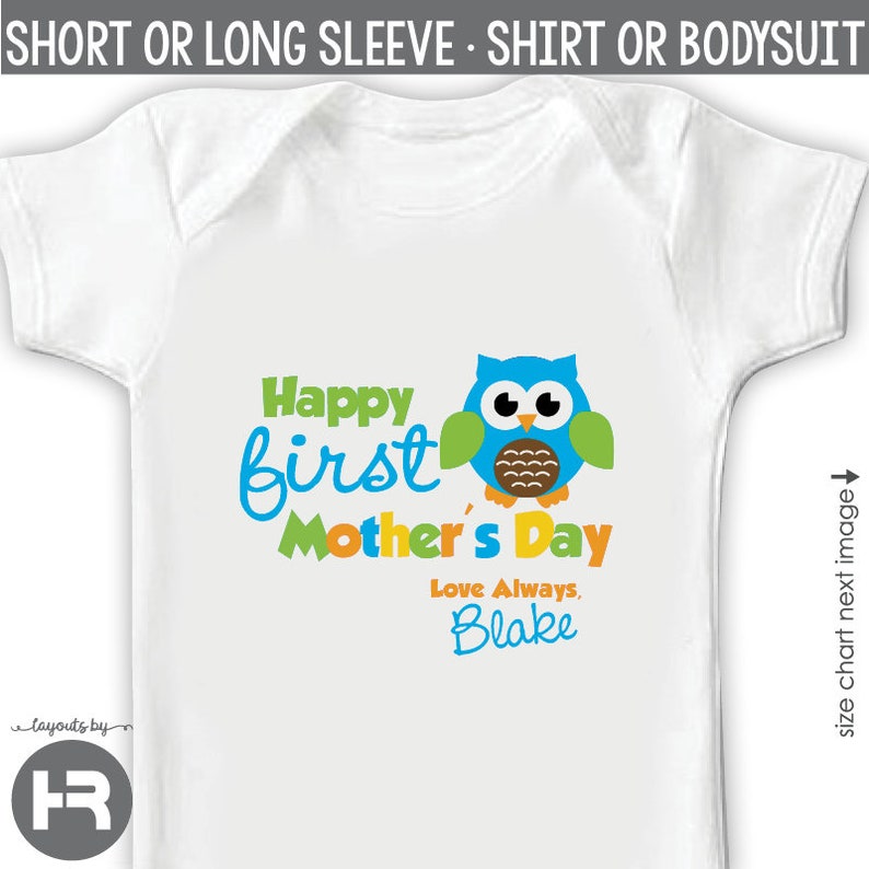 First Mother/'s Day Gift from Baby Boy \u2022 mother/'s day bodysuit or shirt \u2022 blue owl personalized first mothers day gift