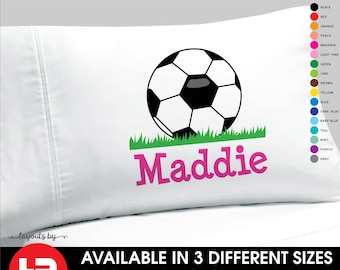 soccer pillowcase • girls personalized decorative pillow case bedding decor • monogram team gift or birthday slumber party present
