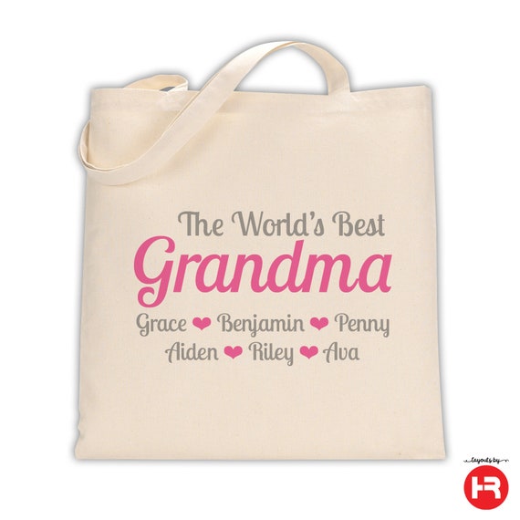 World's Best Grandma Tote Bag Personalized With Grandkid Names - Etsy