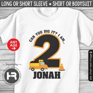 construction birthday shirt or bodysuit monogram dump truck party t-shirt personalized with child's age and name image 4