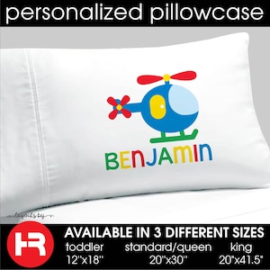 personalized helicopter pillowcase • boys personalized decorative pillow case bedding decor • monogram birthday present or Christmas gift