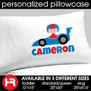 racing pillowcase monogram with name •  boys personalized race car pillow case • racecar bedding decor