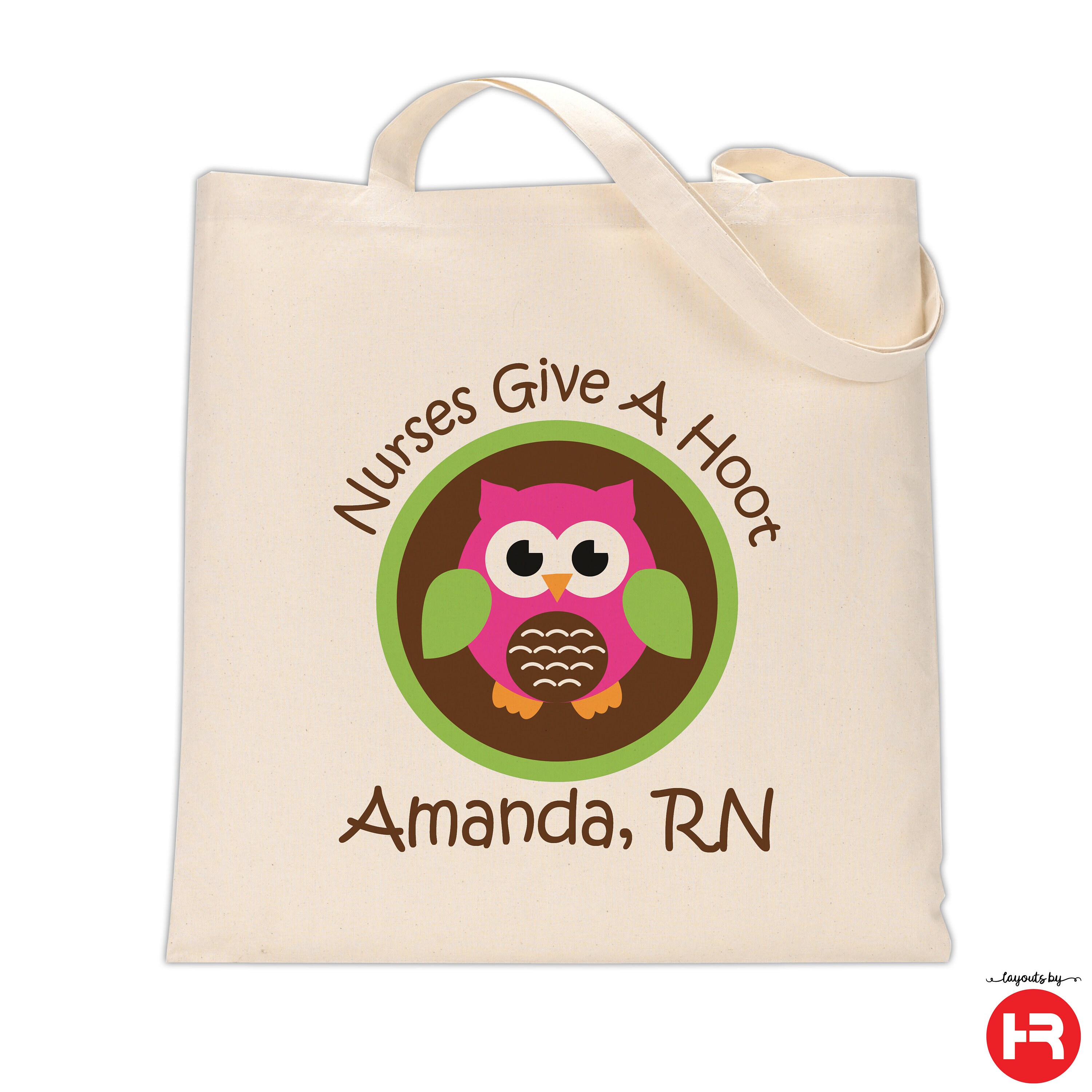 Personalized Nurse Tote Bag &bull; Owl Design, Cotton Canvas