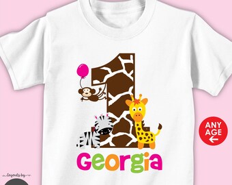 jungle birthday shirt or bodysuit • girls personalized zoo birthday t-shirt with child's age and name
