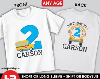 bus birthday shirt or bodysuit • school bus birthday • any age • front & back design • preschool birthday t-shirt