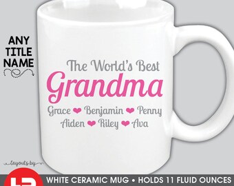 World's Best Grandma Coffee Cup Mug: Personalized Gift With Grandchildren Names