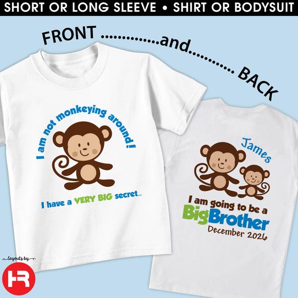 Monkey big brother shirt or bodysuit - personalized surprise pregnancy announcement