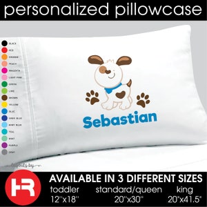 puppy dog pillowcase monogram with name • decorative personalized puppy pillow case • custom dog bedding decor