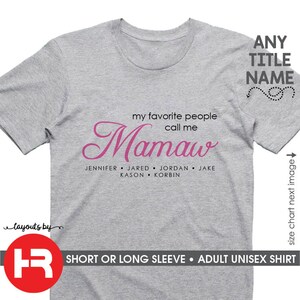 Personalized Mamaw Shirt with Grandchildren Names GRAY short sleeves