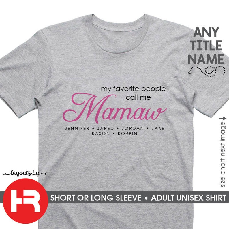 Personalized Mamaw Shirt with Grandchildren Names GRAY short sleeves