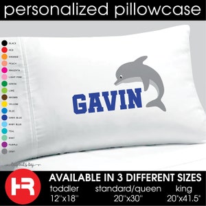 dolphin pillowcase monogram with name • kids personalized decorative pillow case bedding decor • beach vacation gift