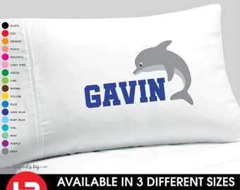 dolphin pillowcase monogram with name • kids personalized decorative pillow case bedding decor • beach vacation gift