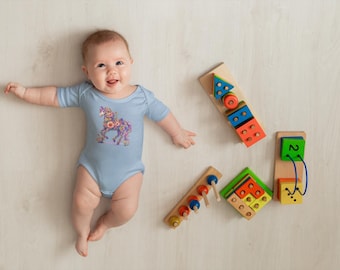 Body infantil de unicornio floral/mono para bebé, caballo con flores de colores