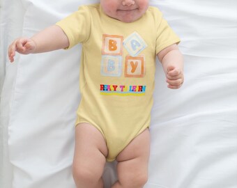 Body de bloques para bebé / Nombre personalizado / Estilo de bloque de bebé / Estampado lindo y divertido colorido listo para aprender