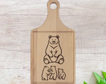 Tabla de cortar de madera / Regalo de oso y cachorros / Para jugar / Regalo para papá o mamá / Tabla de cortar de madera grabada perfecta para abuelos.