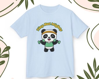 Camiseta infantil "Panda fuerte" / Ilustración de un panda que entrena con mucha ternura / Pequeño pero poderoso / Motivacional