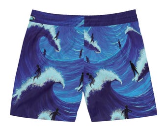 Bañador corto Surfers on Blue Waves / Bañador corto de longitud media para hombre