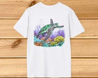Camiseta de tortuga marina y arrecife de coral / Camiseta de vida silvestre oceánica