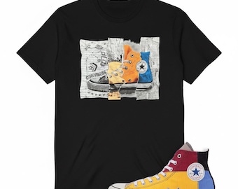 Newspaper Collage Sneaker Graphic Tee, Converse Patchwork Match