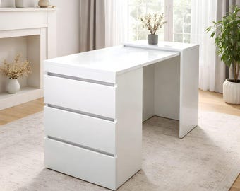 Folding Desk with 3 Drawers | Space-Saving Wooden Office Desk | Foldable Study Table | Handmade Morocco