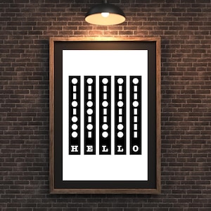 Hallo im Binärcode, ein toller schwarz-weißer Kunstdruck zum Selberdrucken