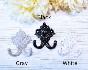 Double Wall Hook Metal Antique Coat Key Hook for Entryway Ornate Bathroom Towel Hook Vintage Shabby Chic Hook French Country Wall Hook