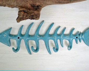 9.5" Fish Bone Cast iron hook, Coat hook, Towel Hook, Tropical, Nautical, Beach decor