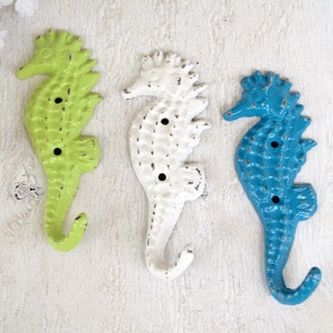 Three Seahorse Hook, Cast iron hook, Key hook, Towel Hook, Beach Decor, Decorative Hook, Jewelry Holder image 1