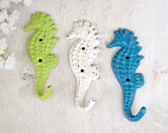 Three Seahorse Hook, Cast iron hook, Key hook, Towel Hook, Beach Decor, Decorative Hook, Jewelry Holder