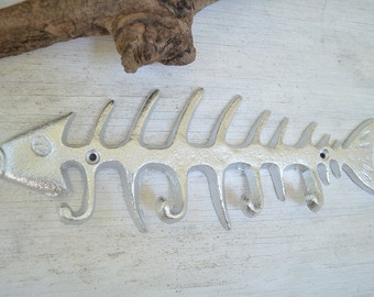 9.5" Fish Bone Cast iron hook, Coat hook, Towel Hook, Tropical Nautical decor, Key Hook