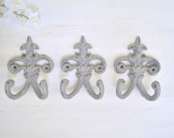 3 Small Fleur de lis Wall Hook, Cast Iron Hook, Key Hook, Hand towel Hook, Jewelry hook, Decorative Hook