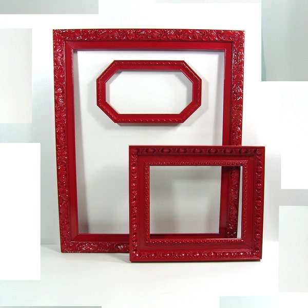 Lot of Vintage Red Frames Wall Gallery Art