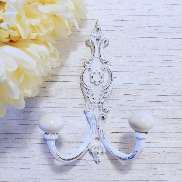 Cast iron Hook, Ornate Wall Hook, Double Arm Hook, Antique Hook Ceramic Hook Coat hook, Towel hook, Jewelry Holder, Distressed Metal Hook