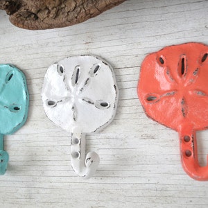 Beach Decor 3 Cast Iron Sand dollar Hook, Coat hook, Tropical Decor, Wall hook