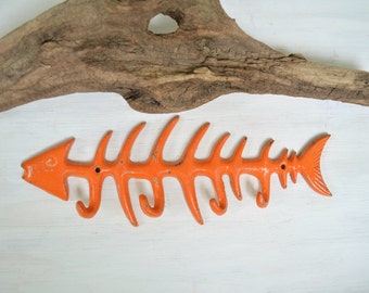 9.5" Fish Bone Cast iron hook, Key Wall hook, Towel Hook,Tropical Nautical Beach Wall Decor