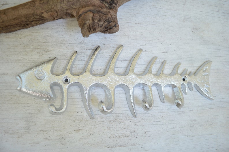 9.5 Fish Bone Cast iron hook, Key Wall hook, Towel Hook,Tropical Nautical Beach Wall Decor image 2