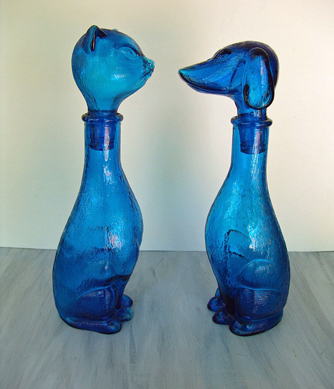 Blue Glass Dachshund dog cat Decanter Bottle set Etsy