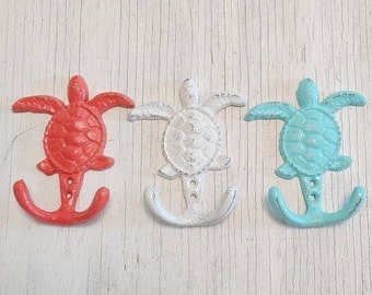 1 Sea Turtle Cast Iron Wall Hook, Tropical Decor, Key hook, Towel Hook, Beach decor Gift One Turtle