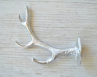 Deer Antler Cast Iron Wall Hook, Coat Hook, Towel Hook, Farmhouse Decor, Faux Taxidermy