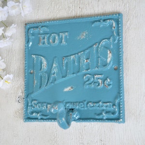 Bath Hook, Hot Bath Sign, Robe Hook, Towel Hook, Cast Iron Hook, Farmhouse Decor