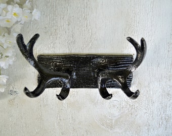 Antler Wall Hook Cast Iron Double Wall Hook Animal Hook Decortive Nature Entryway Coat Rack Bathroom Robe Hook Towel Holder Rustic Modern