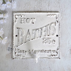 Bath Hook, Hot Bath Sign, Robe Hook, Bathroom Hook, Towel Hook, Vintage Style, Decorative Wall Hook image 2