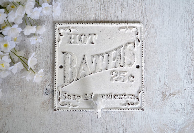 Bath Hook, Hot Bath Sign, Robe Hook, Bathroom Hook, Towel Hook, Vintage Style, Decorative Wall Hook image 2