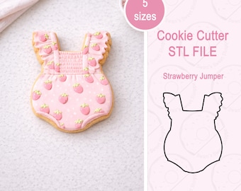 Strawberry Baby Romper Cookie Cutter STL | Baby Shower Cookie Cutter File | Onesie Cookie Cutter STL | Berry Baby Shower STL Download