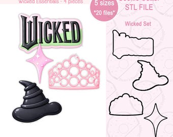 Wicked STL Bundle, 4 Piece Cookie Cutter Set, Wicked Inspired STL Files, Witch Hat Crown Sparkle, Digital Download, 3D Printer File