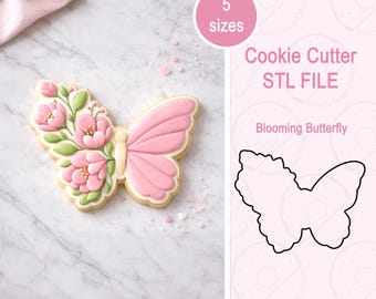 Cortador de galletas con forma de mariposa floral STL, descarga digital de mariposa de primavera, archivo de cortador de mariposa floral, cortador de galletas con forma de jardín STL
